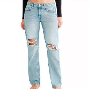 Aeropostale Jeans Distressed Blue Low Rise Baggy Non Stretch Ripped Denim NWT